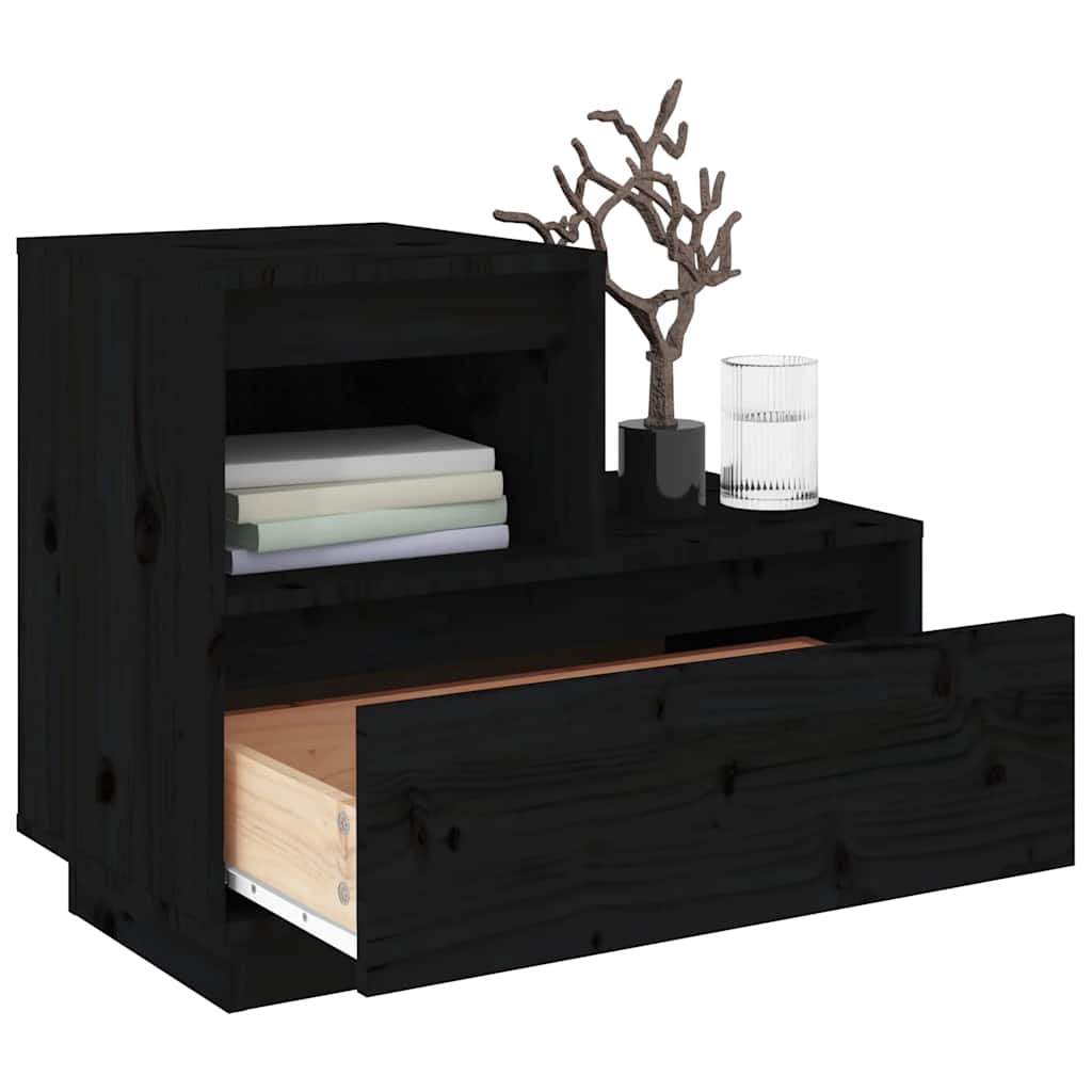 Bedside Cabinets 2 pcs Black 60x34x51 cm Solid Wood Pine
