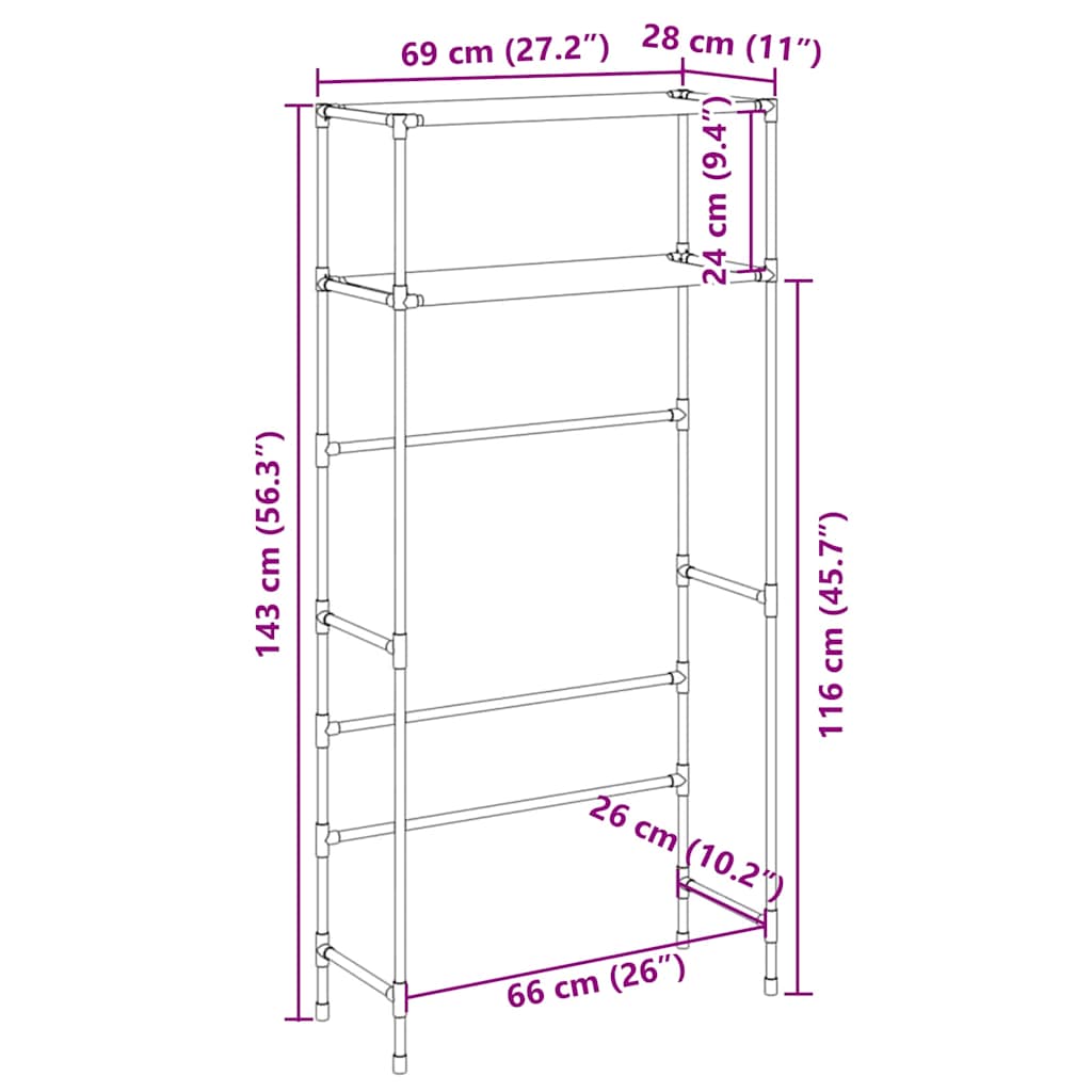 2-Tier Storage Rack over Washing Machine Grey 69x28x143 cm Iron