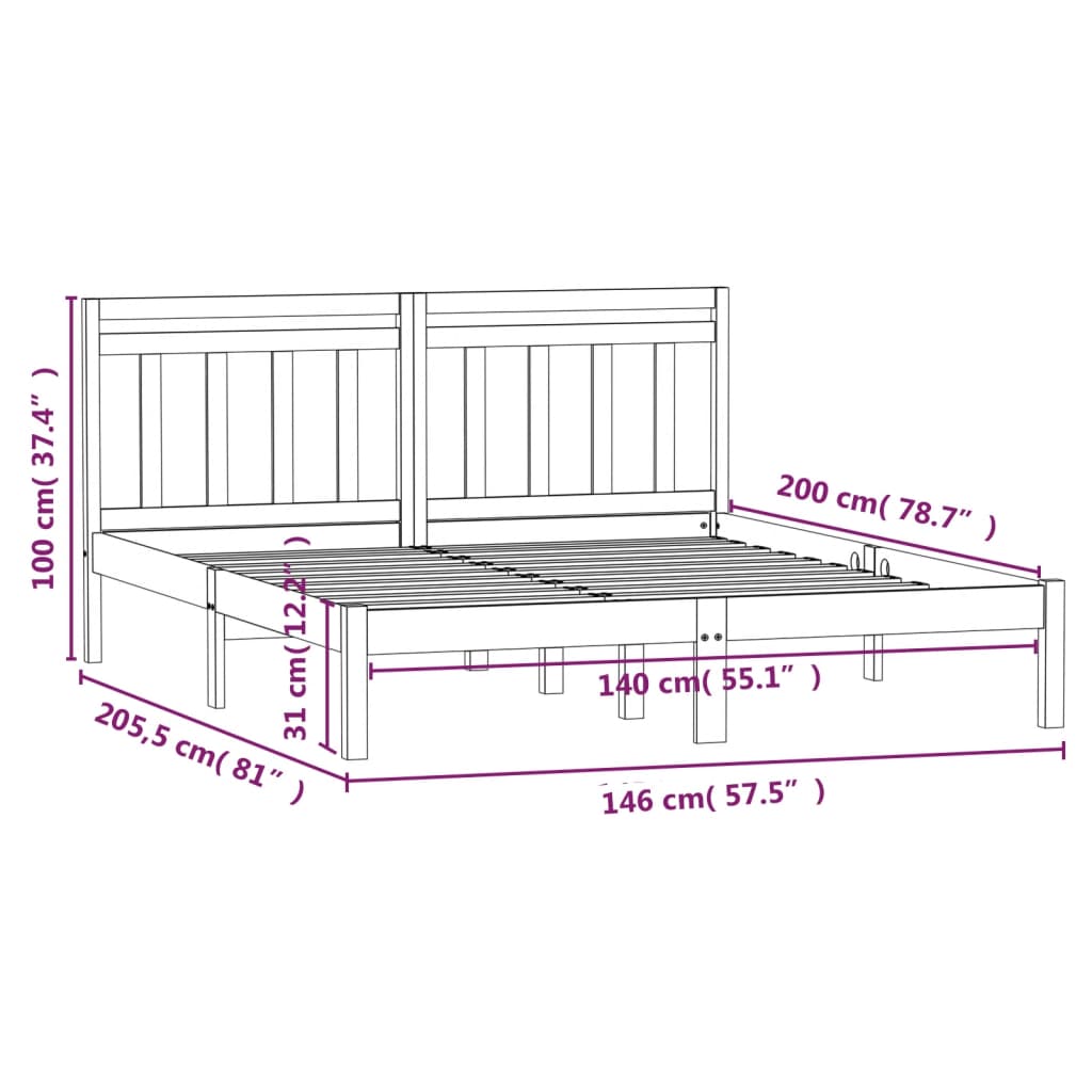 3100591  Bed Frame Without Mattress Solid Wood (810019+814096)