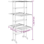 3-Tier Laundry Drying Rack with Wheels Silver 60x70x129 cm