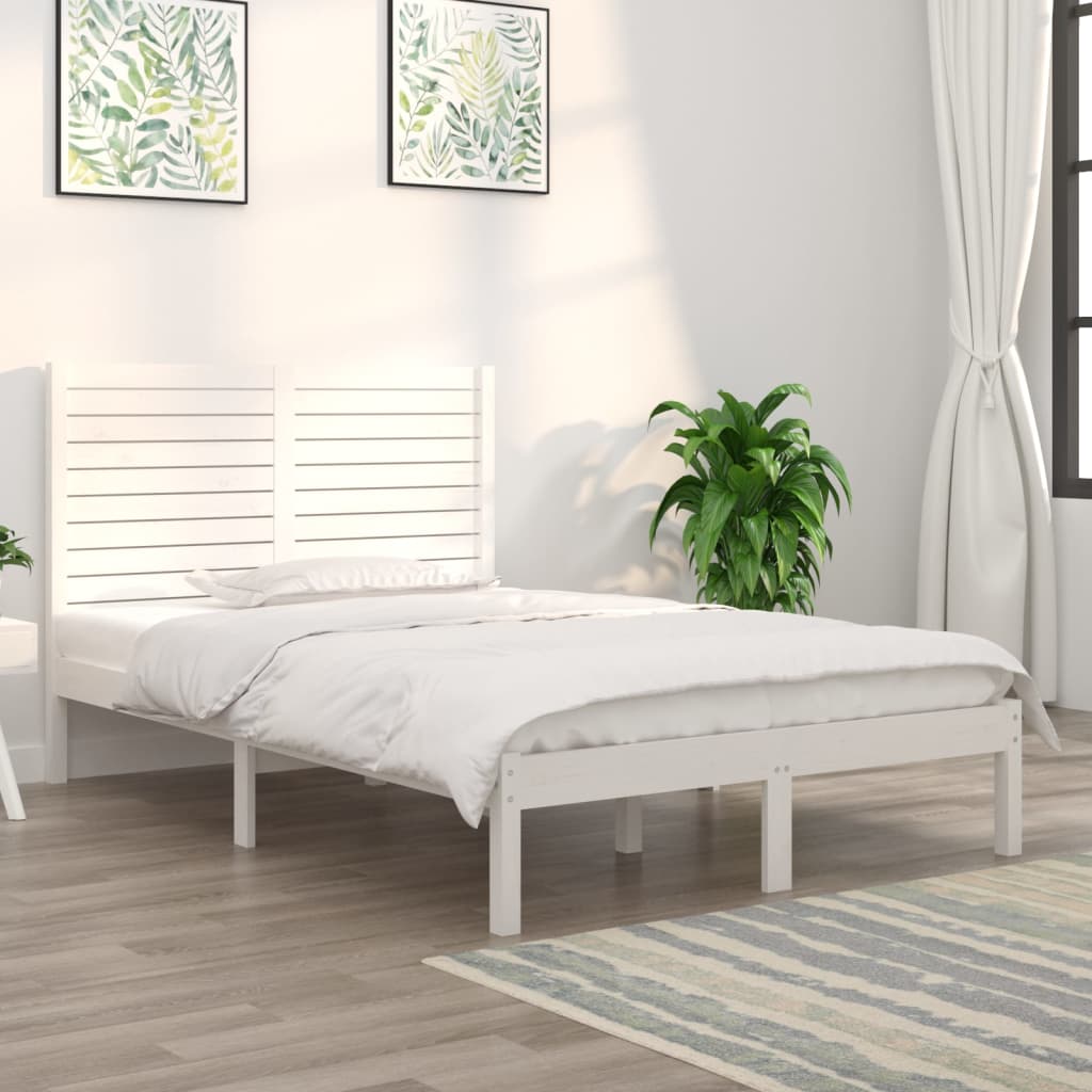 Bed Frame without Mattress White 135x190 cm Double Solid Wood