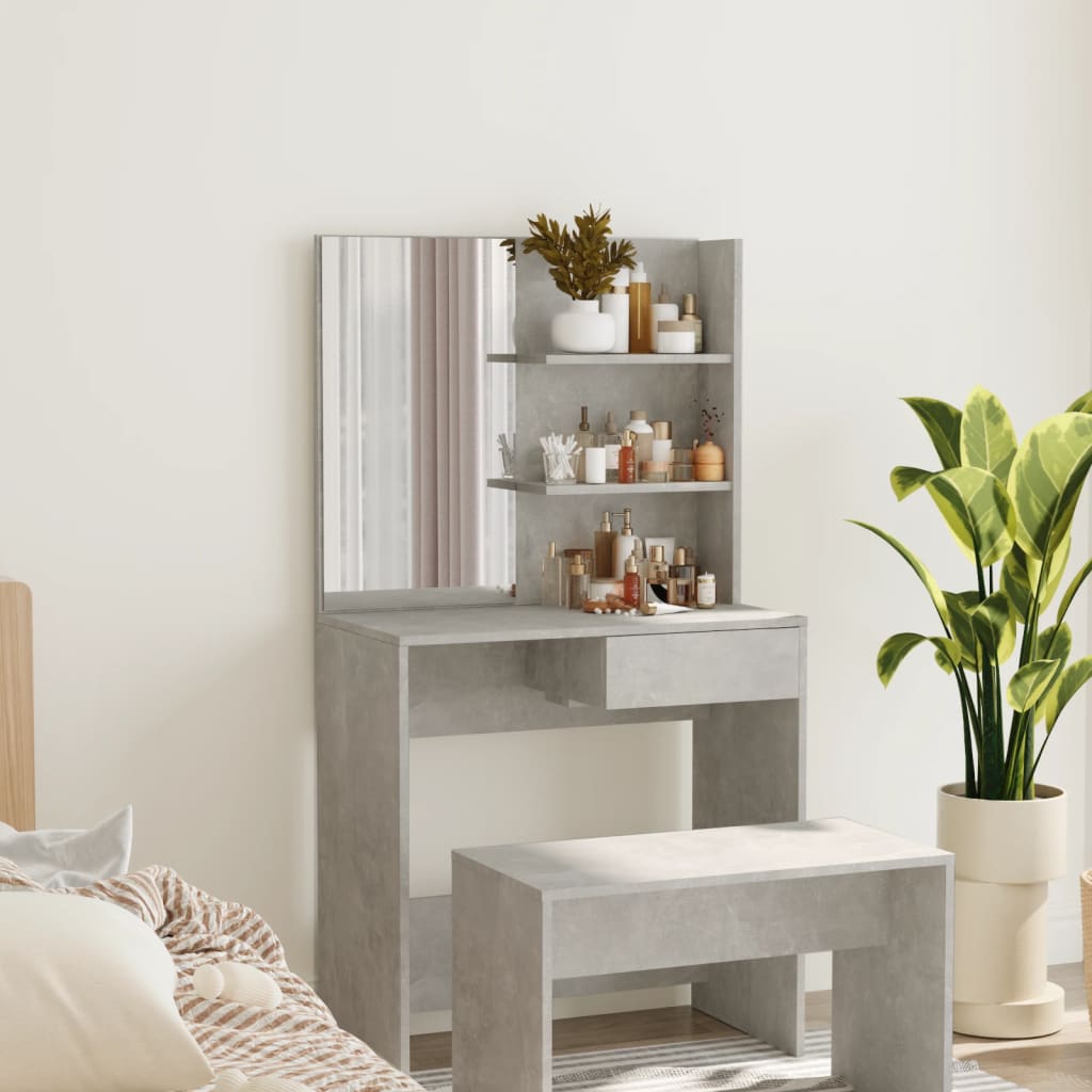 Dressing Table with Mirror Concrete Grey 74.5x40x141 cm