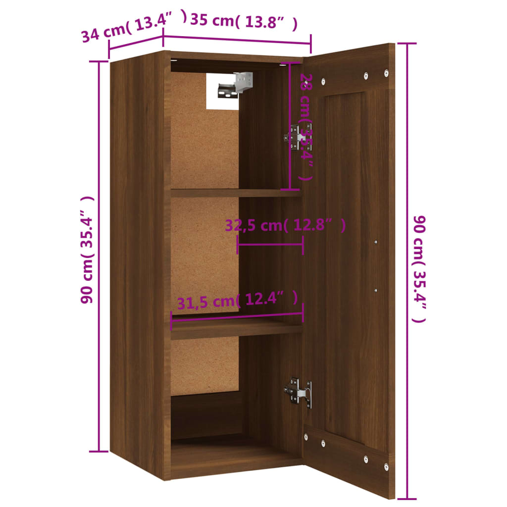 Hanging Cabinet Brown Oak 35x34x90 cm Engineered Wood