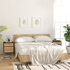 Bedside Cabinet Black Solid Wood Pine and Natural Rattan