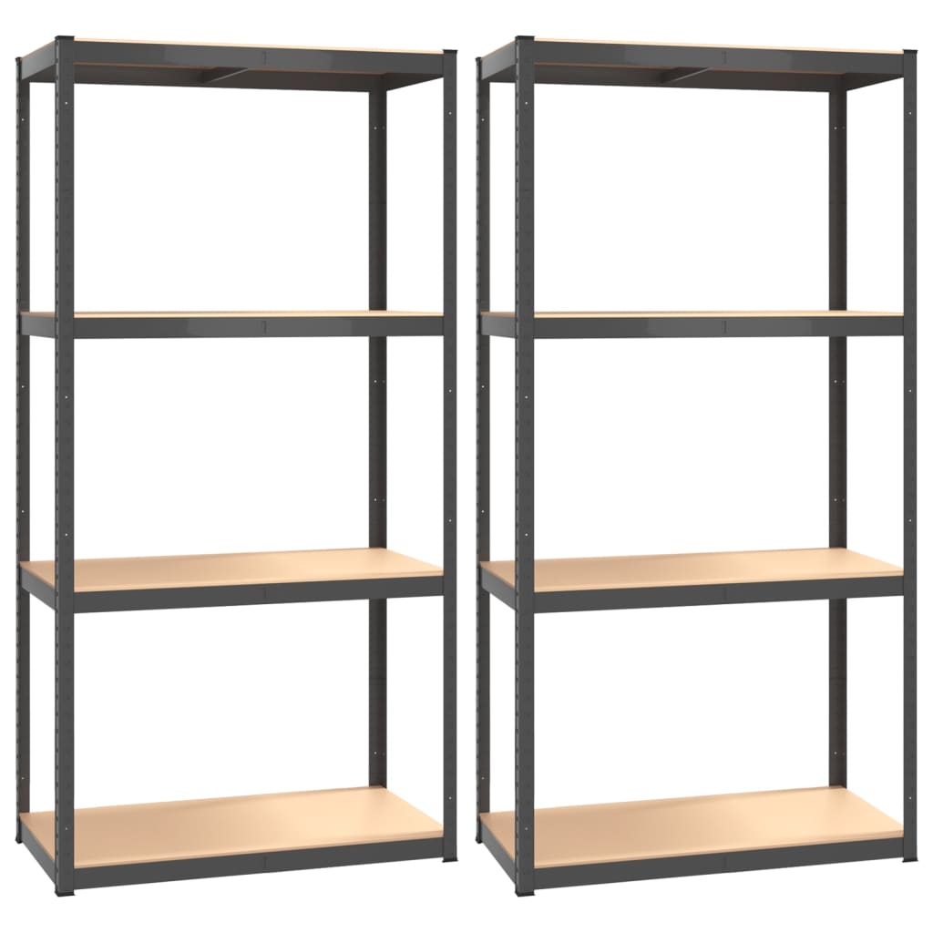 4-Layer Shelves 2 Pcs Steel&Engineered Wood 2
