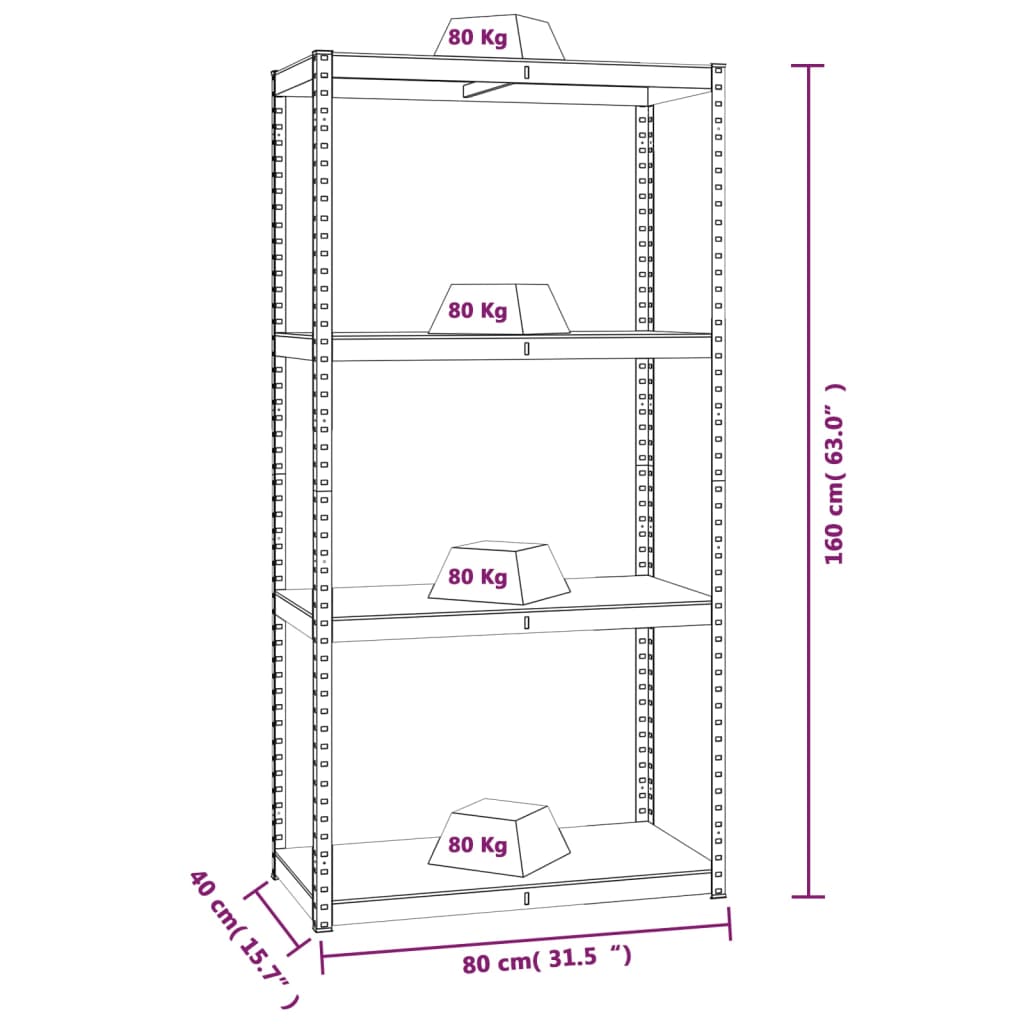 4-Layer Shelves 2 Pcs Steel&Engineered Wood 2