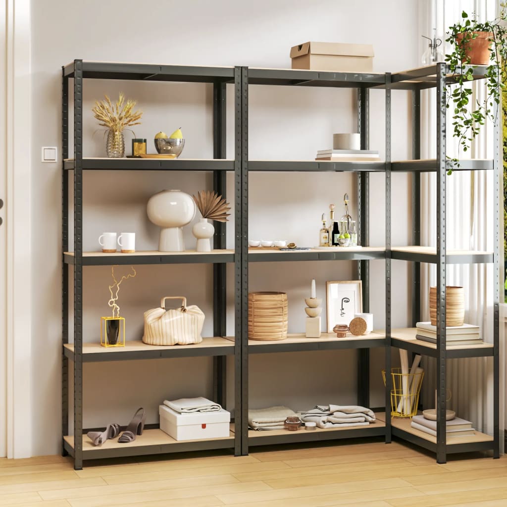 5-Layer Shelves 3 Pcs Steel&Engineered Wood 3