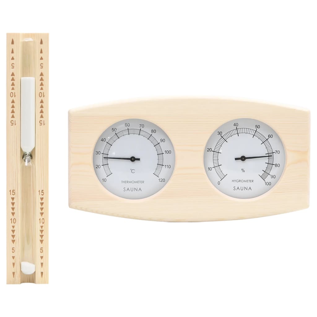 2 in 1 Sauna Hygrothermograph and Sand Timer Set Solid Wood Pine