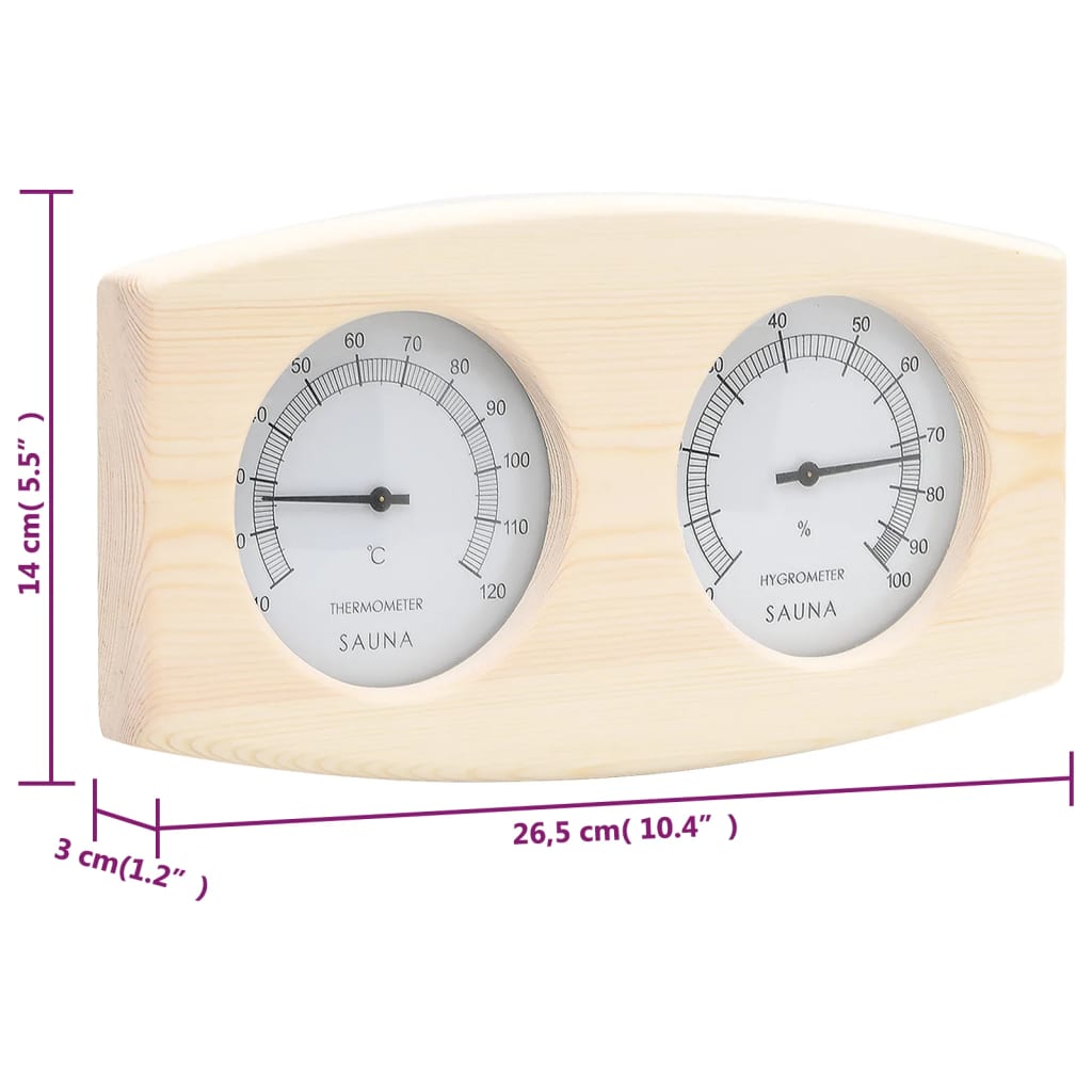 2 in 1 Sauna Hygrothermograph and Sand Timer Set Solid Wood Pine