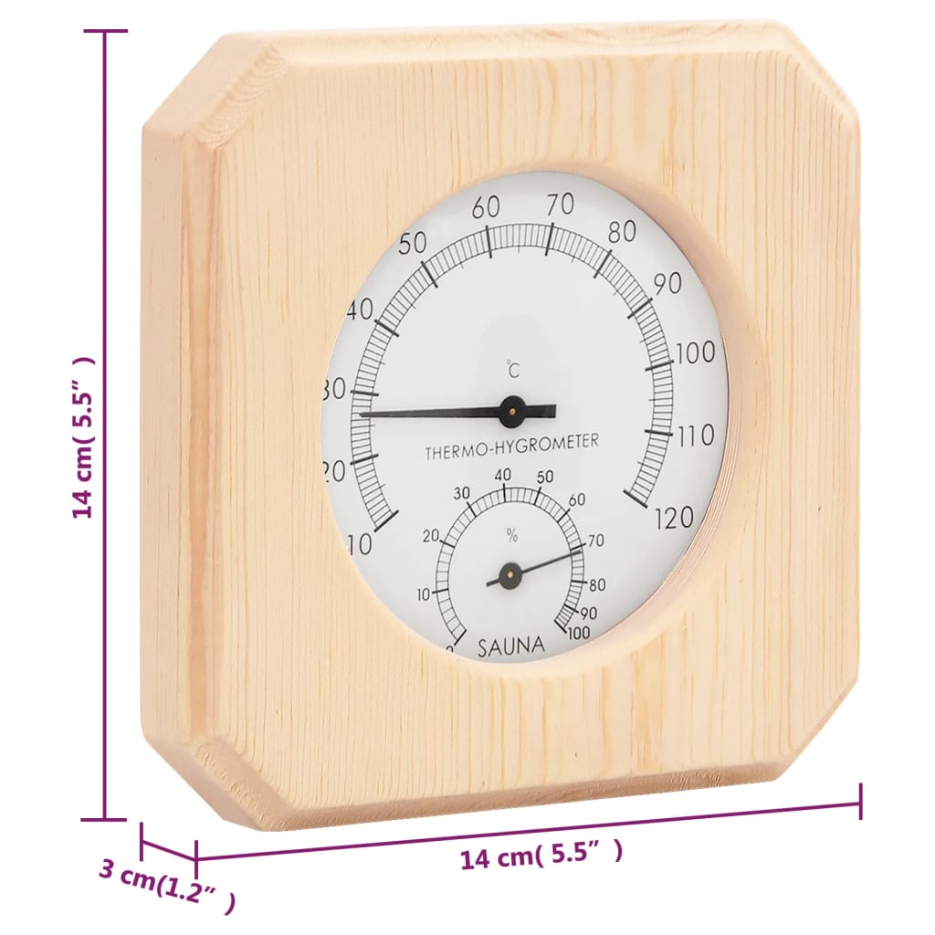 2 in 1 Sauna Hygrothermograph and Sand Timer Set Solid Wood Pine