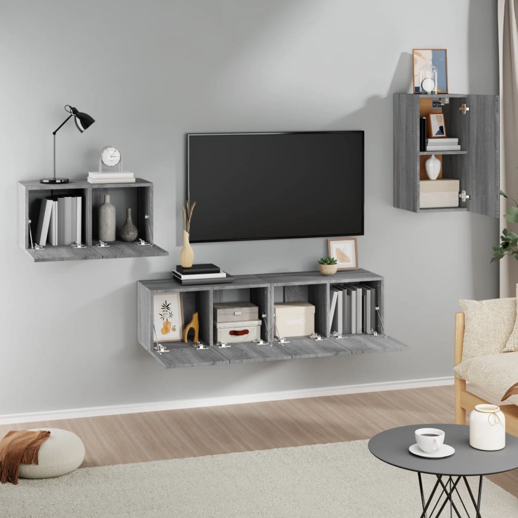 4 Piece TV Cabinet Set Grey Sonoma Engineered Wood