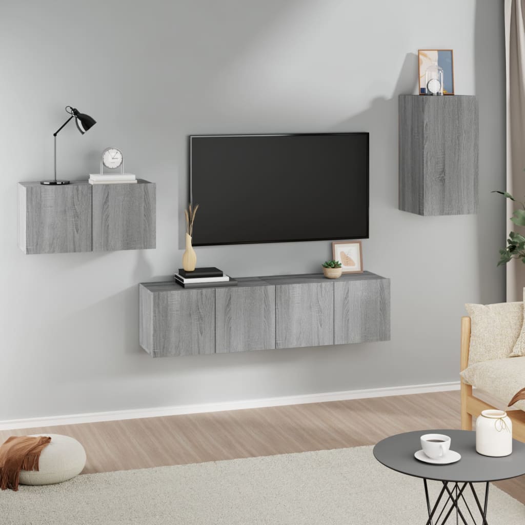 4 Piece TV Cabinet Set Grey Sonoma Engineered Wood