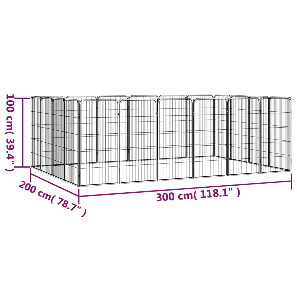 20-Panel Dog Playpen Black 50X100 Cm Powder-Coated Steel