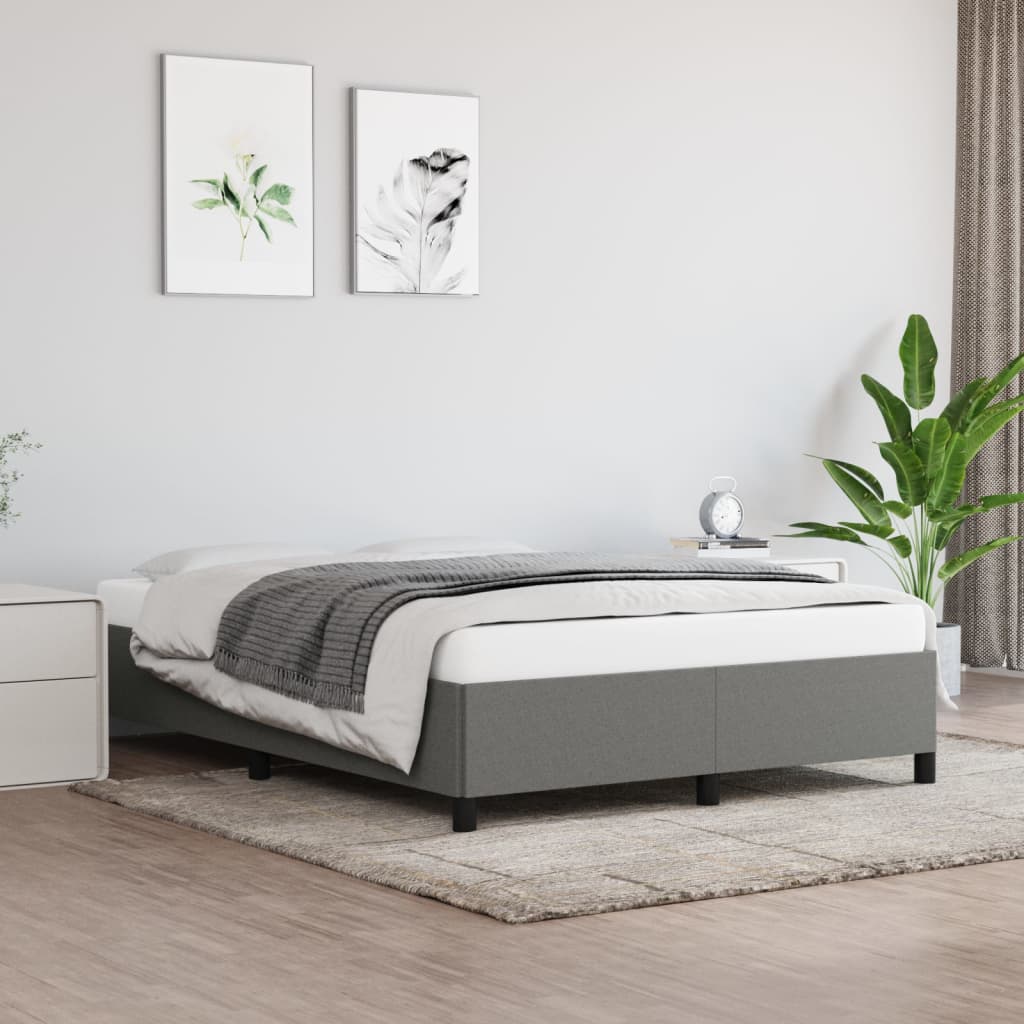 Bed Frame without Mattress Dark Grey 135x190 cm Double Double Fabric