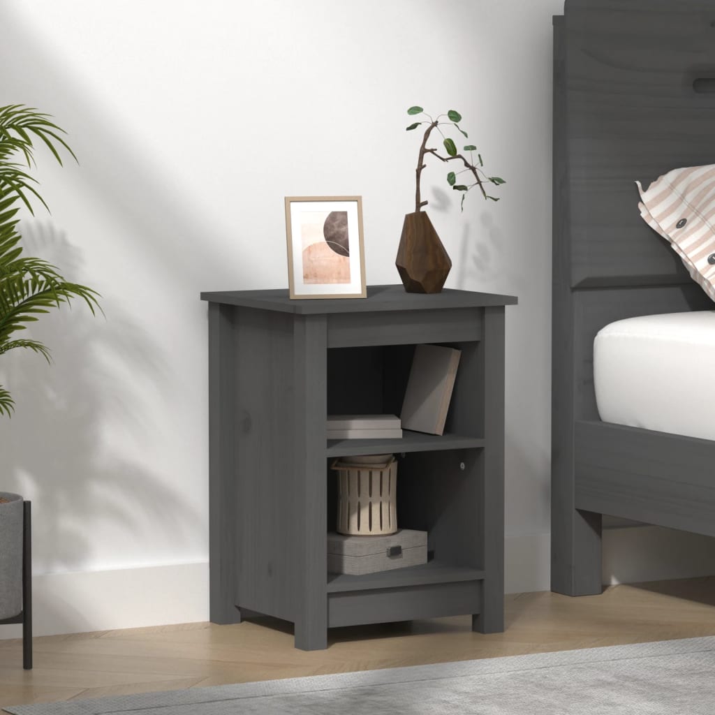Bedside Cabinet Grey 40x35x55 cm Solid Wood Pine