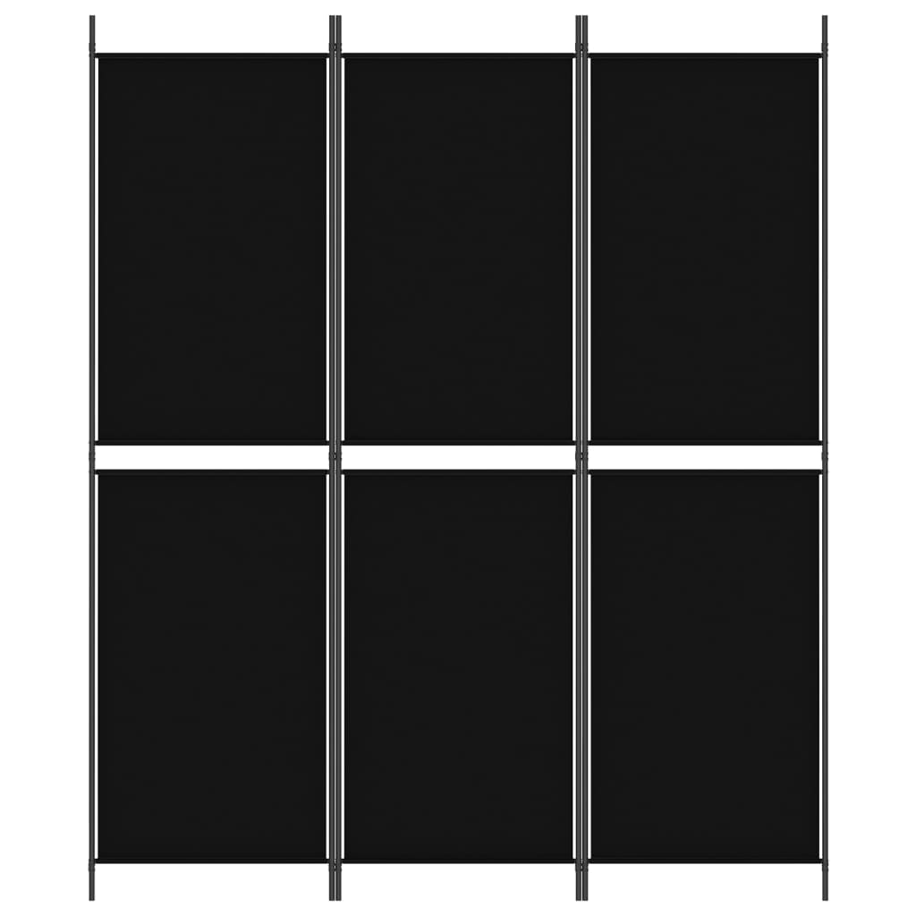 3-Panel Room Divider Black 150x180 cm Fabric