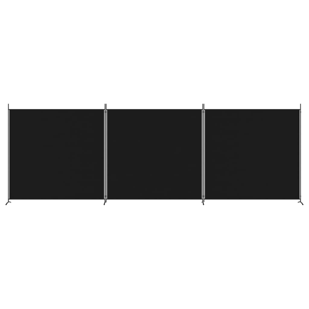 3-Panel Room Divider Black 525x180 cm Fabric