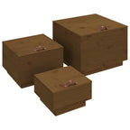 Storage Boxes with Lids 3 pcs Honey Brown Solid Wood Pine