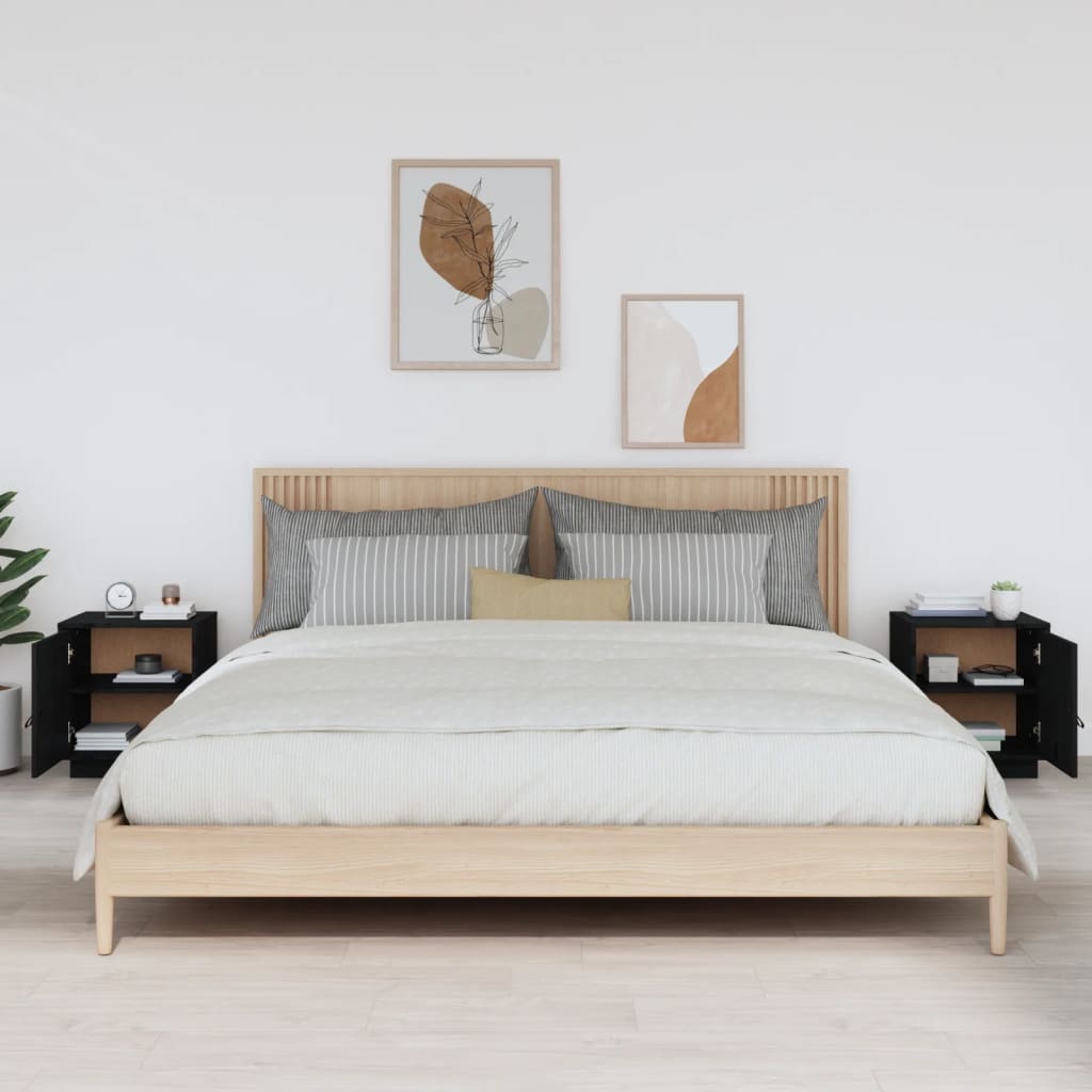 Bedside Cabinets 2 pcs Black 40x34x45 cm Solid Wood Pine