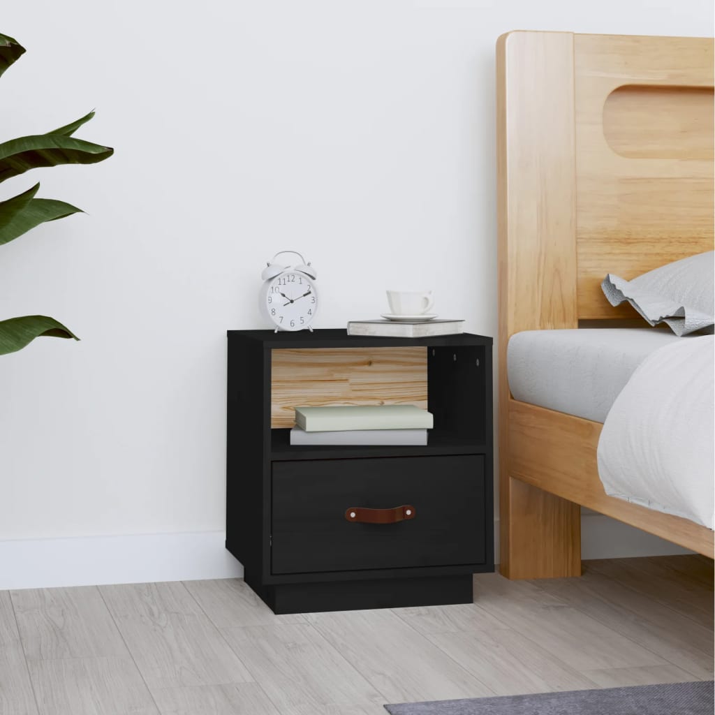 Bedside Cabinet Black 40x34x45 cm Solid Wood Pine