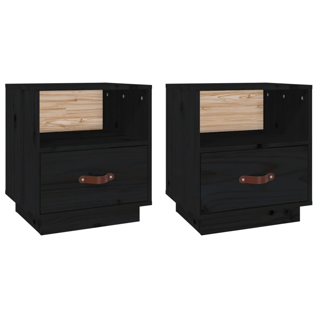 Bedside Cabinets 2 pcs Black 40x34x45 cm Solid Wood Pine