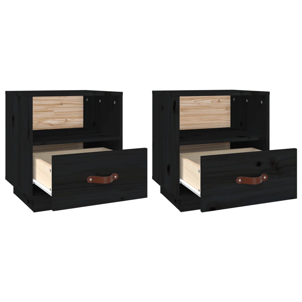 Bedside Cabinets 2 pcs Black 40x34x45 cm Solid Wood Pine