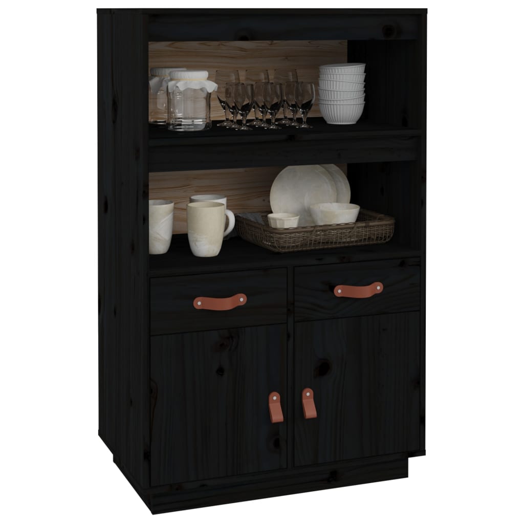 Highboard Black 67x40x108.5 cm Solid Wood Pine