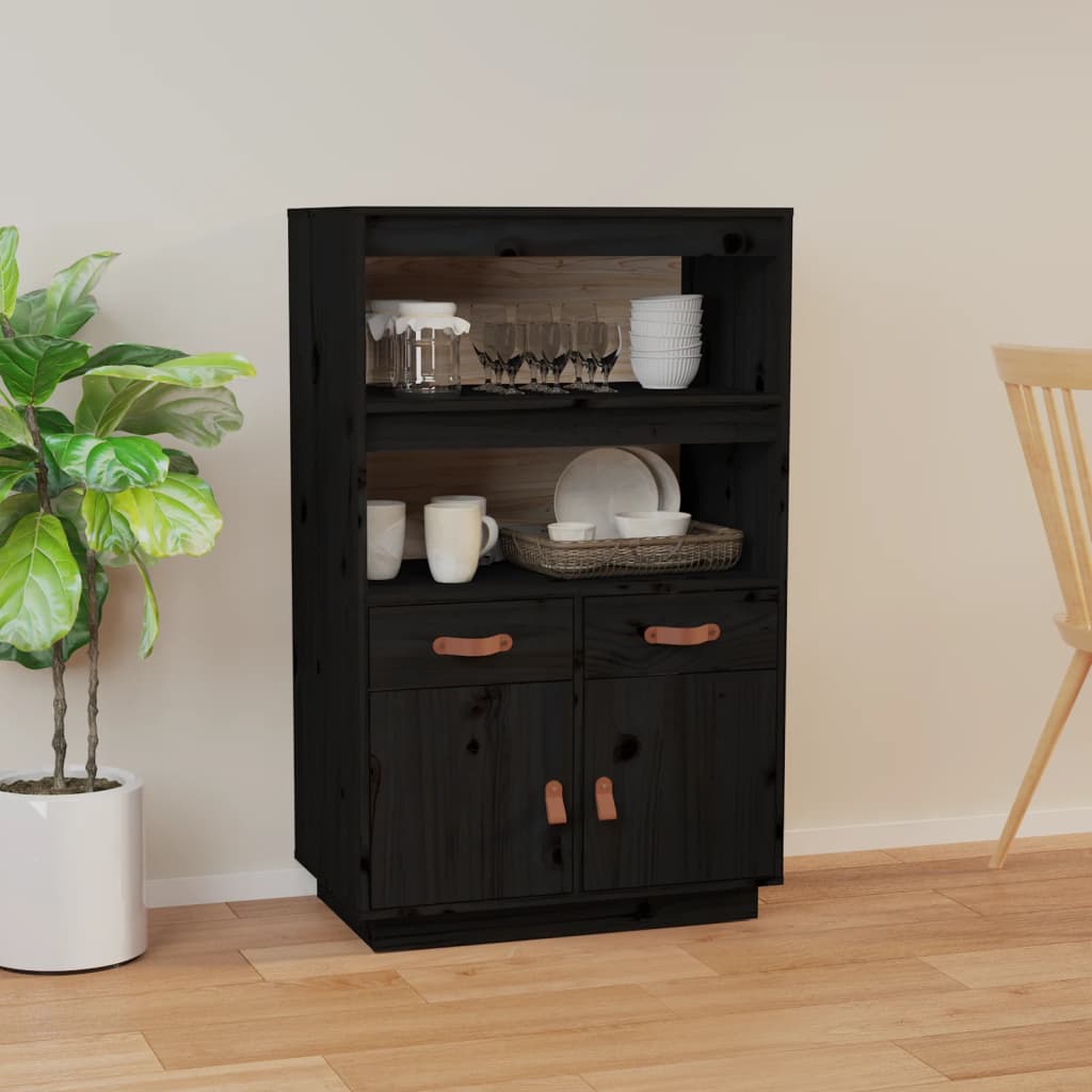 Highboard Black 67x40x108.5 cm Solid Wood Pine
