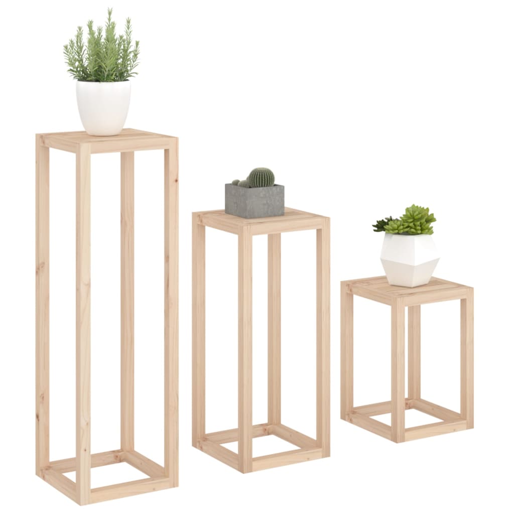 3 Piece Plant Stand Set Solid Wood Pine