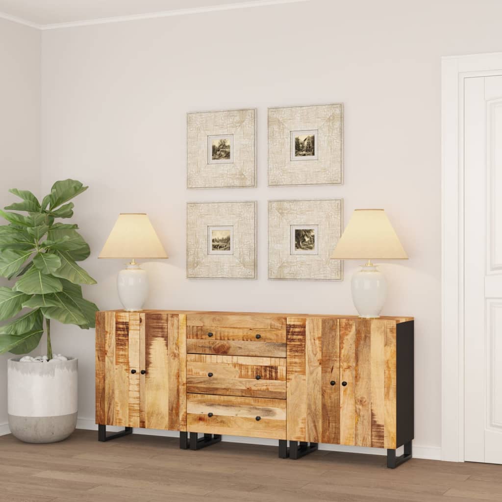3 Piece Sideboards Solid Wood Acacia