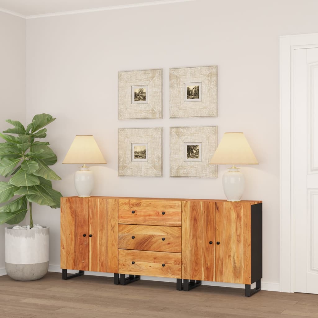 3 Piece Sideboards Solid Wood Acacia