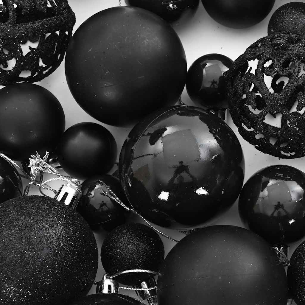 111 Piece Christmas Bauble Set Black Polystyrene