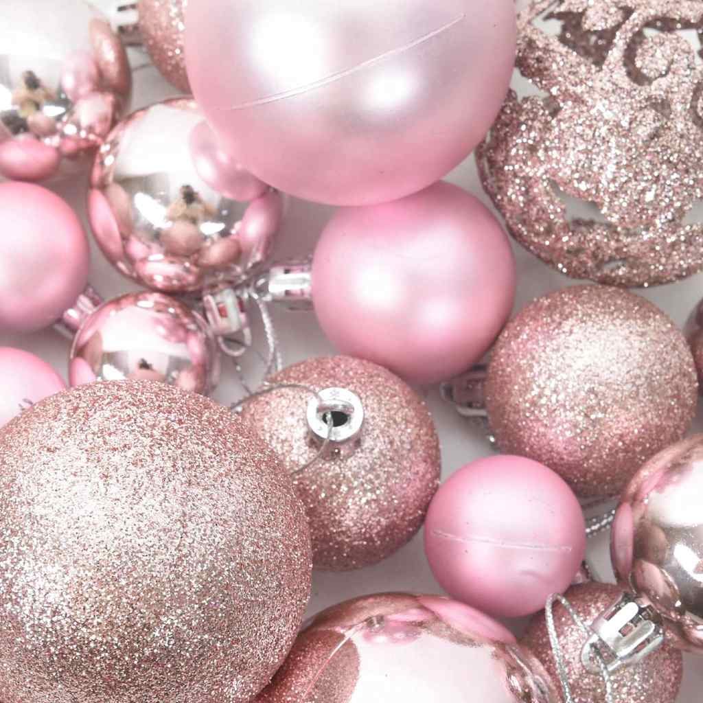 111 Piece Christmas Bauble Set Pink Polystyrene