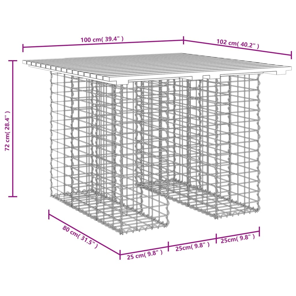 Garden Table Gabion Design 100x102x72 cm Impregnated Wood Pine