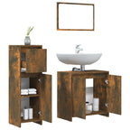 3 Piece Bathroom Furniture Set Smoked Oak Engineered Wood