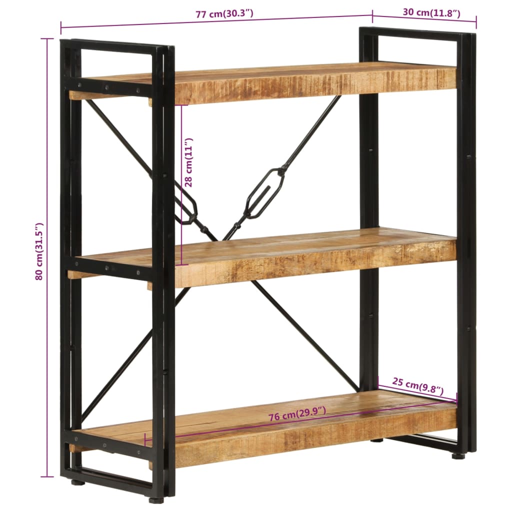 3-Tier Bookcase 77x30x80 cm Solid Wood Mango and Iron
