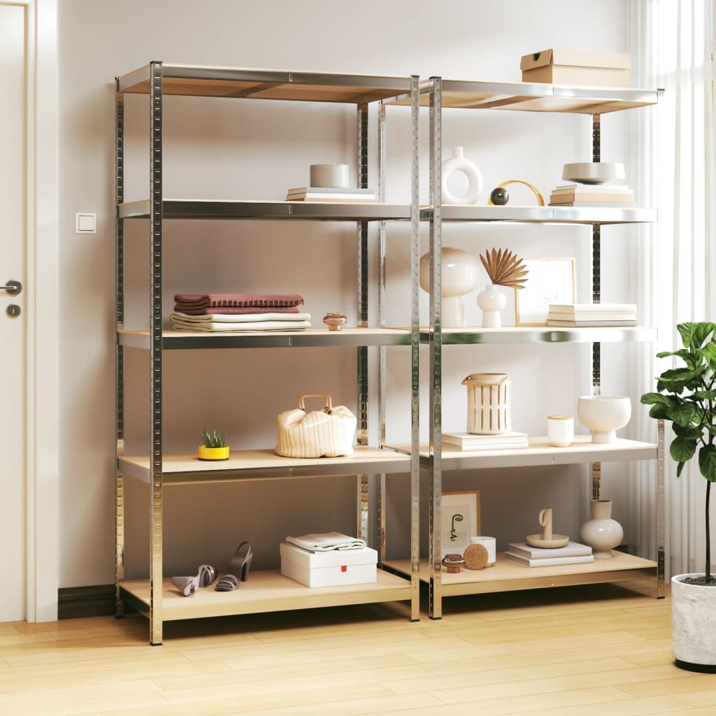 5-Layer Heavy-Duty Shelves 2 Pcs Steel&Engineered Wood