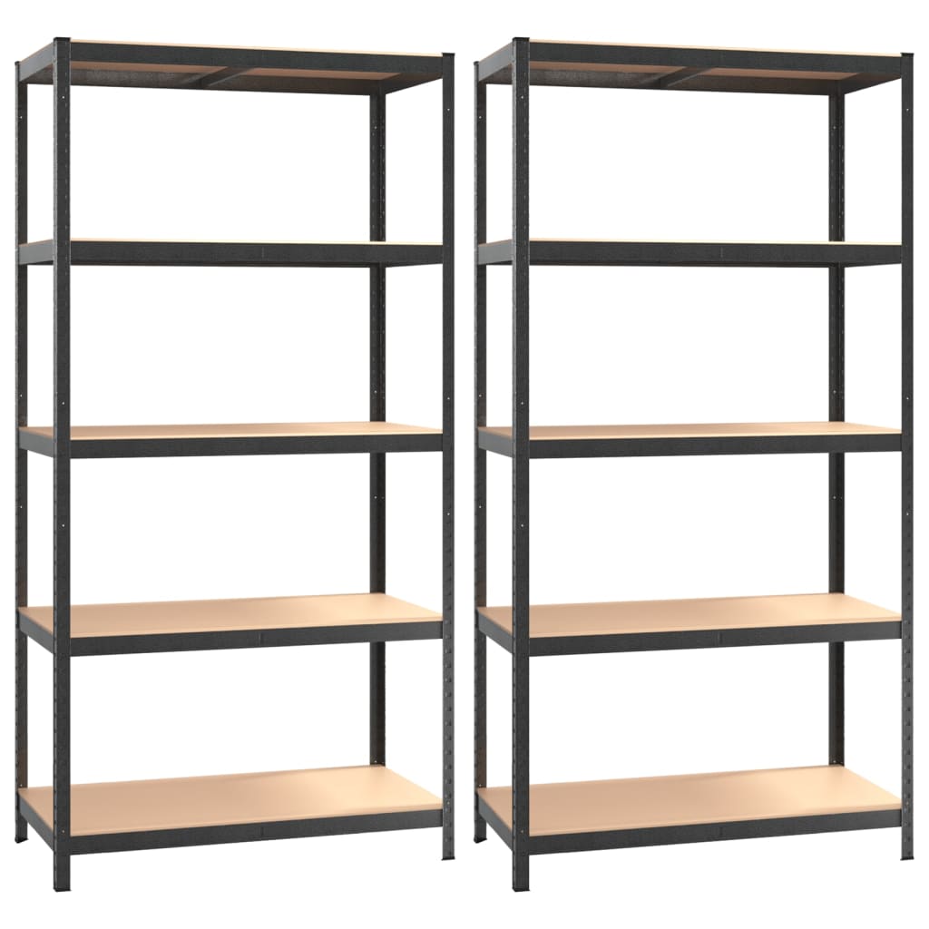 5-Layer Heavy-Duty Shelves 2 Pcs Steel&Engineered Wood