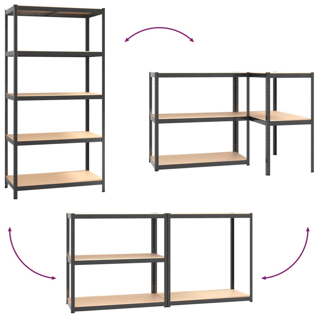 5-Layer Heavy-Duty Shelves 2 Pcs Steel&Engineered Wood