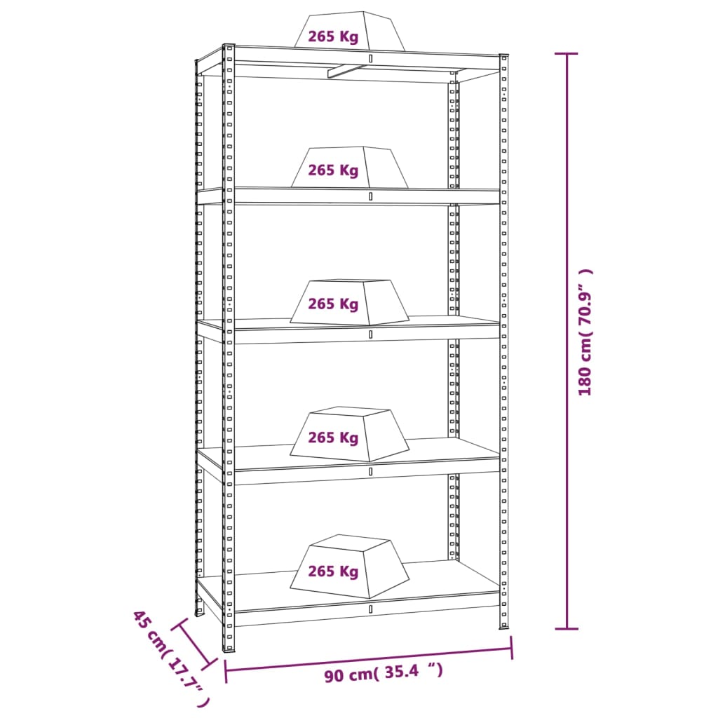 5-Layer Heavy-Duty Shelves 2 Pcs Steel&Engineered Wood