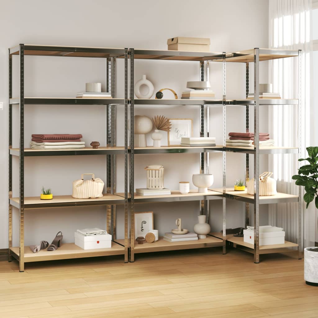 5-Layer Shelves 3 Pcs Steel&Engineered Wood 3