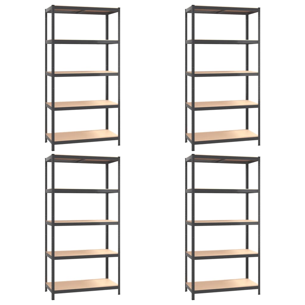 5-Layer Shelves 4 Pcs Steel&Engineered Wood Anthracite