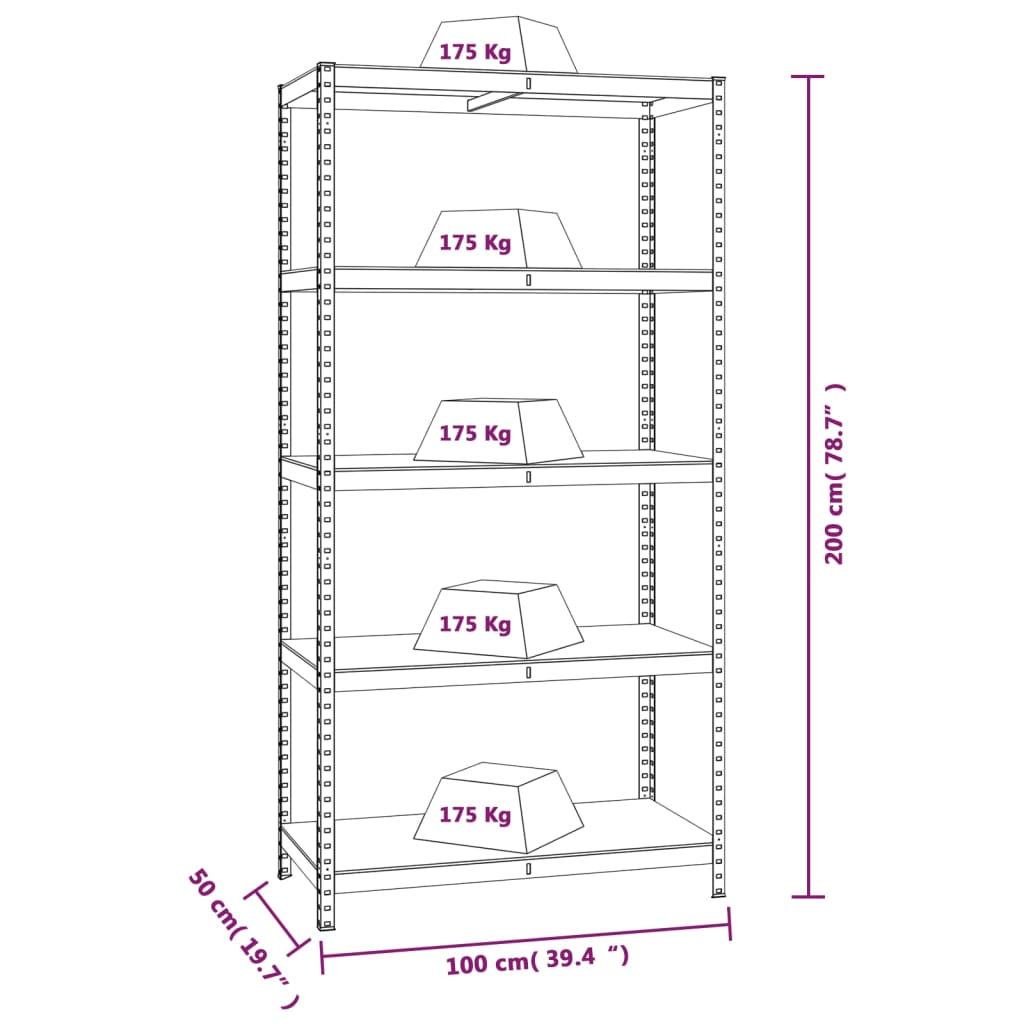 5-Layer Shelves 4 Pcs Steel&Engineered Wood Anthracite
