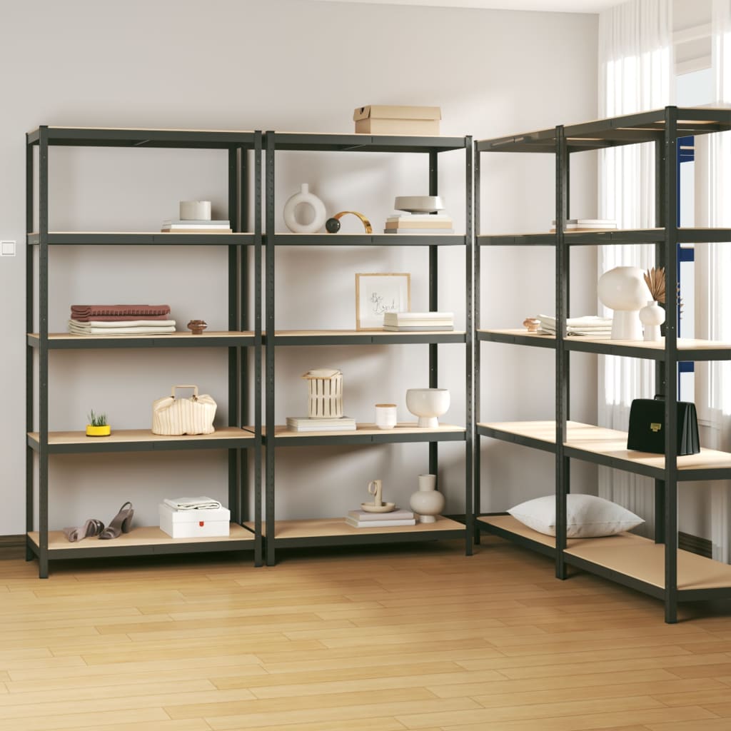 5-Layer Shelves 4 Pcs Steel&Engineered Wood Anthracite