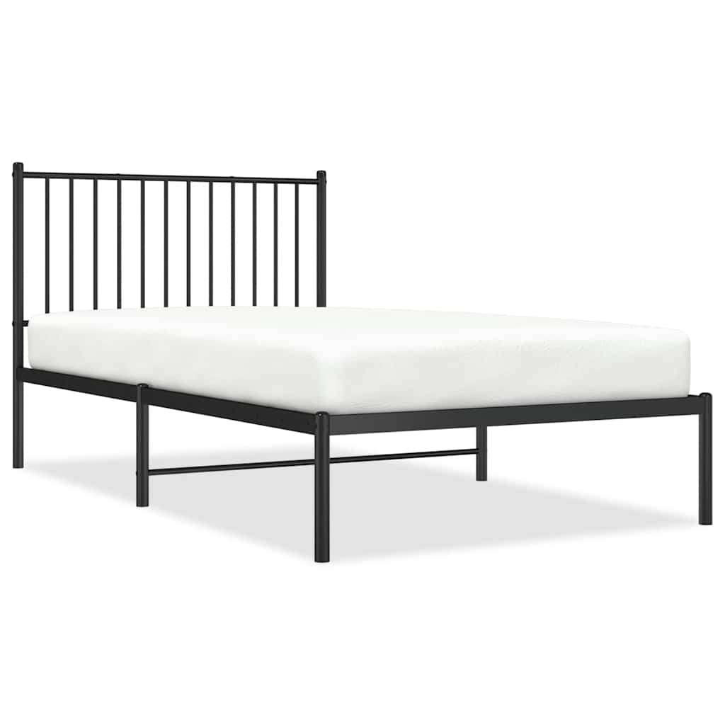 Metal Bed Frame without Mattress with Headboard Black 100x190cm