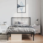 Metal Bed Frame without Mattress with Headboard Black 100x190cm