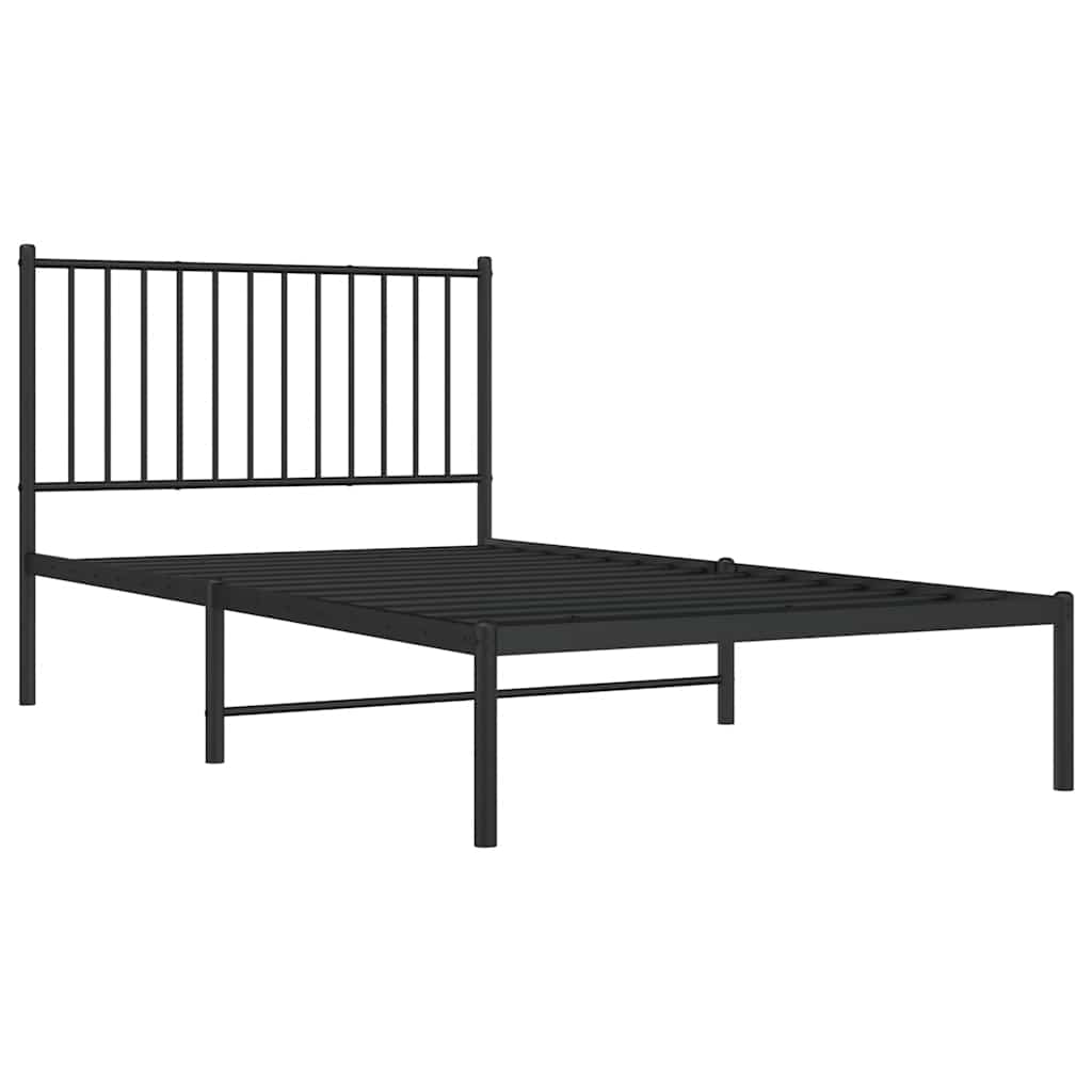 Metal Bed Frame without Mattress with Headboard Black 100x190cm
