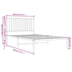 Metal Bed Frame without Mattress with Headboard Black 100x190cm