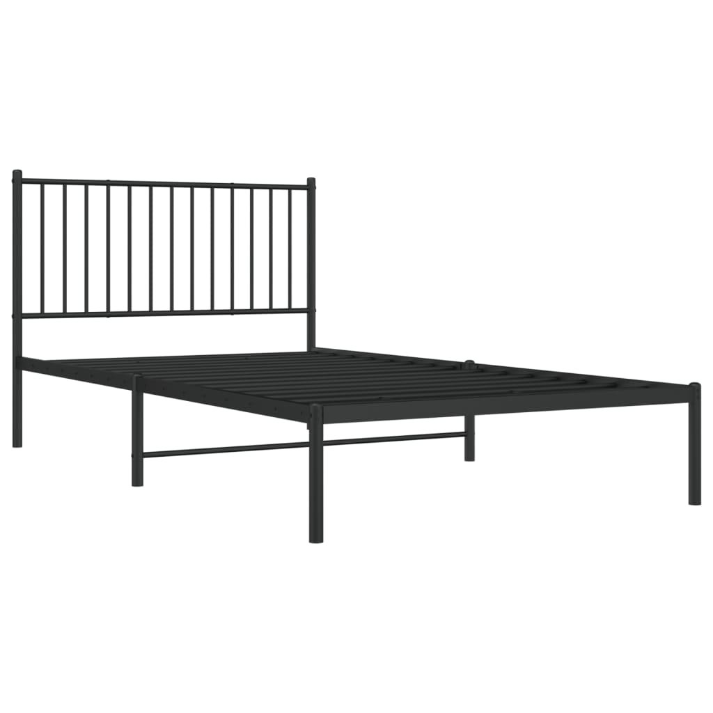 Metal Bed Frame without Mattress with Headboard Black 107x203cm