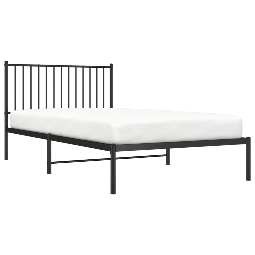 Metal Bed Frame without Mattress with Headboard Black 107x203cm